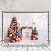 Aperturee - Aperturee White Pink Wall Pine Tree Gifts Christmas Backdrop